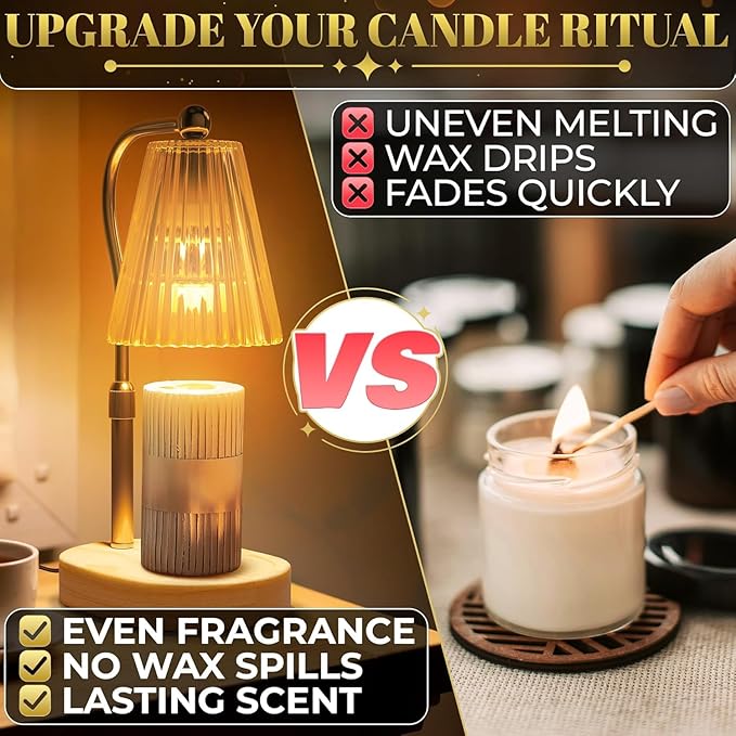 Candle Warming Lamp with Timer & Dimmer – Adjustable Height & Brightness Flameless Lamp Candle Warmer for Jar Candles – Mothers Day Gifts for Mom, Housewarming Gifts for Women & Stylish New Home Decor