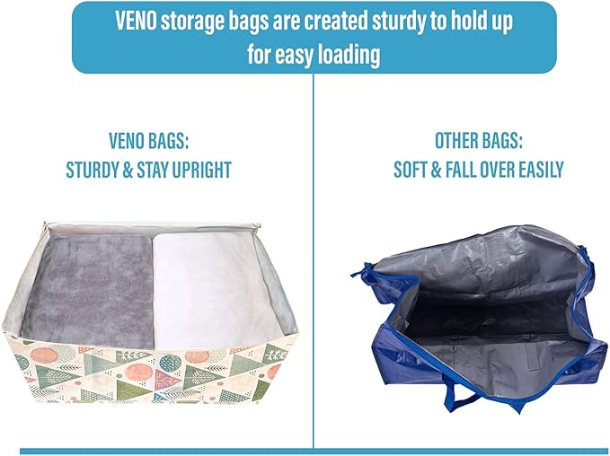 VENO 4 Pack Extra Large Heavy Duty Moving Bags with Wide Opening & Reinforced Handles, Reusable Storage Tote Bags with Strong Zippers for Clothes, College Dorm Essentials & Moving Supplies