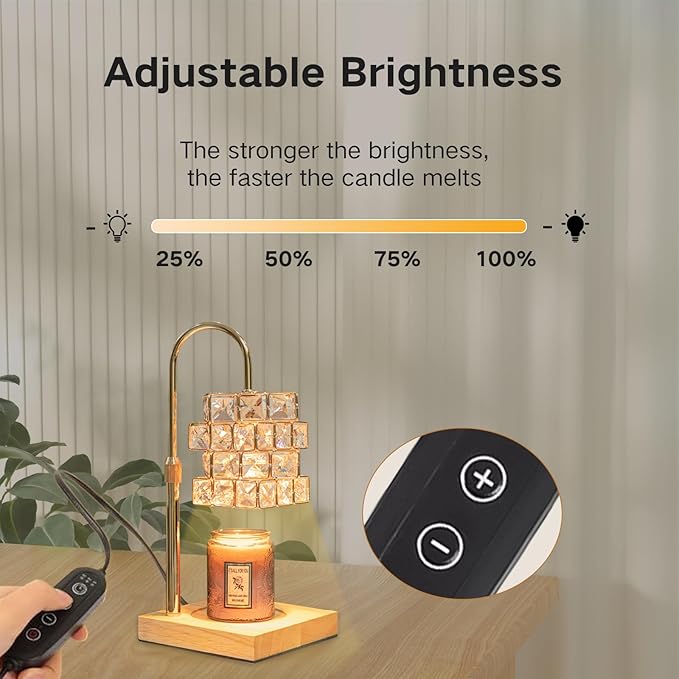 Crystal Candle Warmer Lamp With 2 Bulbs - Adjustable Height, Dimmable, Compatible With Large Jar Candles - Amber Glass, Home Decor Gift for Mom