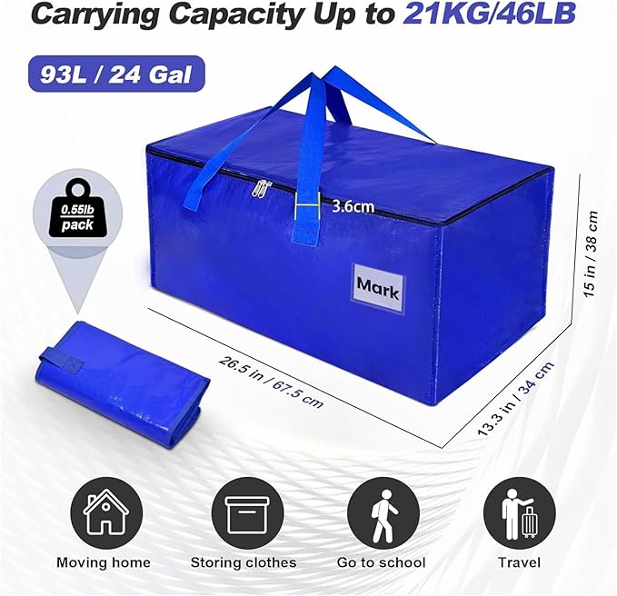 Moving Boxes 6 Pack,93 Liters Clothes Storage Large Moving Bags with Handles Moving Totes Bins for College Dorm or Christmas Decorations