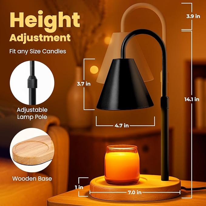 Candle Warmer Lamp with Timer & Dimmable Light – Adjustable Height Candle Melter for Jar Candles – Cozy Home Décor, Christmas, Birthday & Housewarming Gift Ideas for Women, Mom, Sisters, and Friends