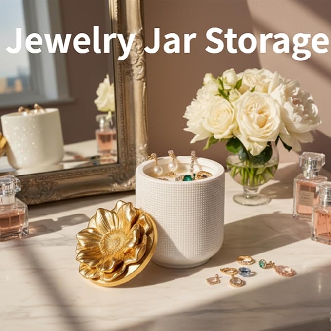 1Pc Jar Epoxy Resin Casting Mold with Poppy Flower Lid Jewelry Storage Box Container Silicone Mold for DIY Plant Flowerpot Vase Candle Holder Concrete Art Craft Home Decor Polymer Clay