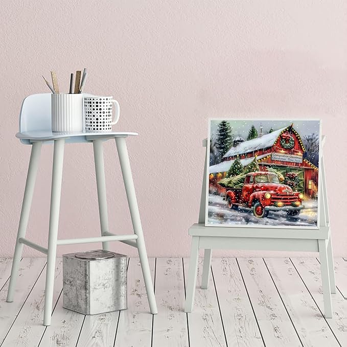 CZYWJMEI Christmas 5D Diamond Painting Kits for Adults Beginners,DIY Winter Truck House Diamond Art Kits,Full Round Drill Diamond Dot Gem Art Kits,Home Wall Decor 13.7x13.7nch