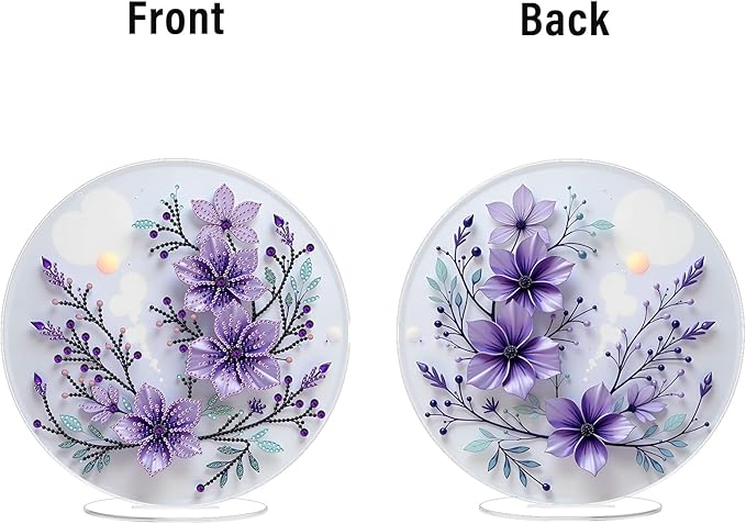 ARTopet DIY Diamond Desktop Ornament PET Irregular Shape Special Shaped Crystal Double Sided Pattern Single Sided Diamond Art Painting Tabletop Home Ornaments Decor (Purple Flowers02)