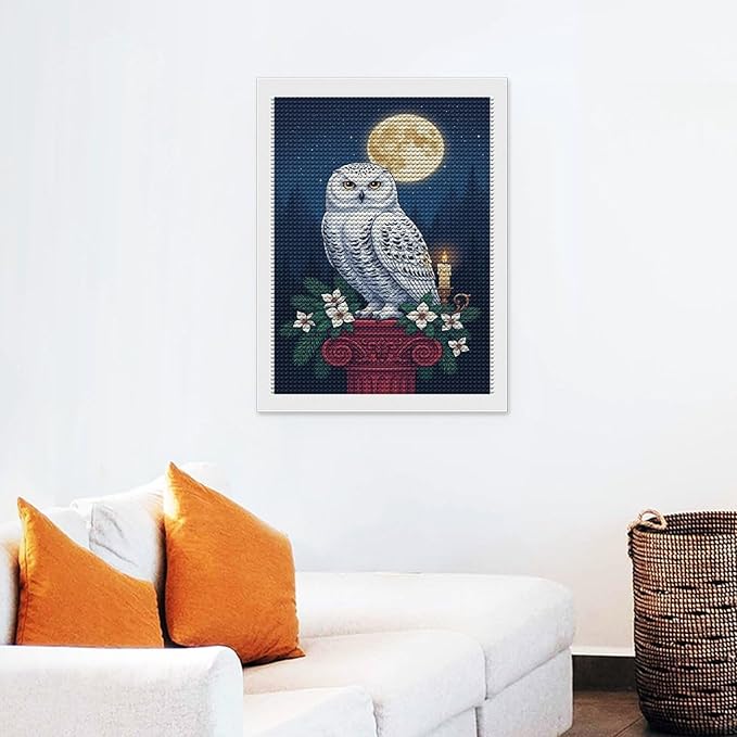 KIVJMSIDJA Snowy Owl & Candle Glow - Winter Night Scene Diamond Art Kits for Adults for Beginners, 5D Full Diamond Art Paint 12"x16"