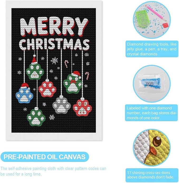 AIVKIEJK Diamond Painting Kits for Adults - Merry Christmas Paw Painting DIY 5D Full Drill Diamond Dots Paintings with Diamonds Gem Art and Crafts Home Decor 8"x12"