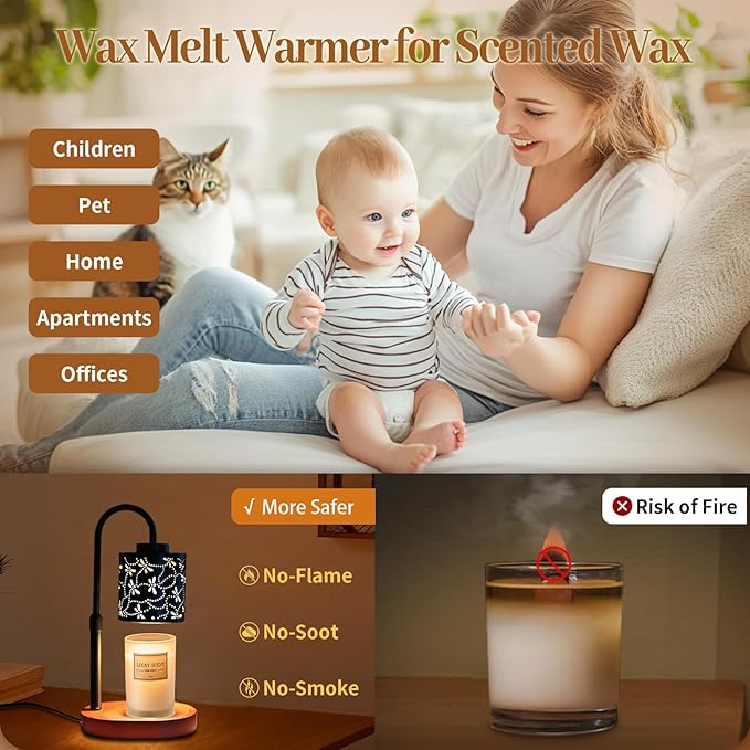 LIFFY Candle Warmer Lamp Room Decor - Dragonfly Gifts for Women - Candle Warmer Lamp with Timer & 2 Bulbs Replacement, Birthday Gifts, House Warming Christmas Home Decor, Wax Melt for Scented Wax