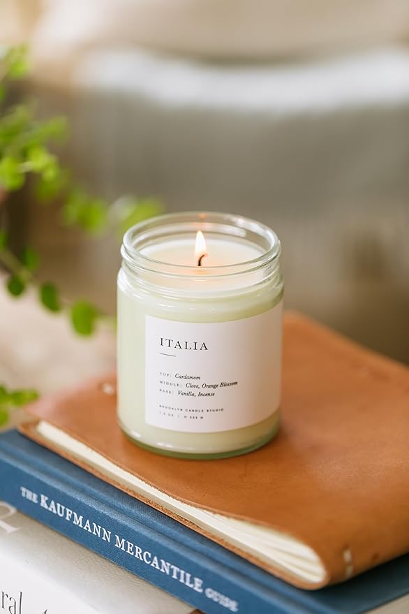 Brooklyn Candle Studio Italia Jar Candle - Luxury Scented Candle, Vegan Soy Wax, Hand Poured in The USA, 50 Hour Slow Burn Time - 7.5oz