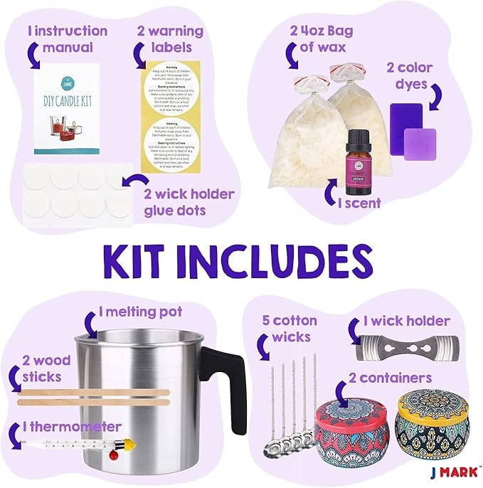 DIY Candle Making Kit for Adults –22 PCS All Inclusive with 2 Decorative Candle Tins 2 Soy Wax Dye 1 Fragrance Oils TH0JY-1210