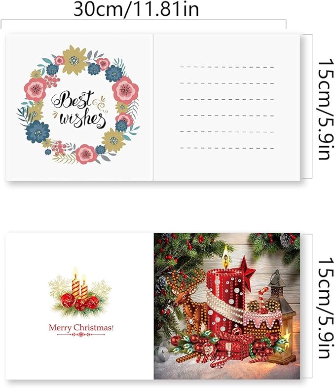 DIY Diamond Art Christmas Greeting Card, Diamond Art Christmas Greeting Card, Christmas Cards, Handmade Christmas Card Making Kits for Family & Friends-Christmas Candles