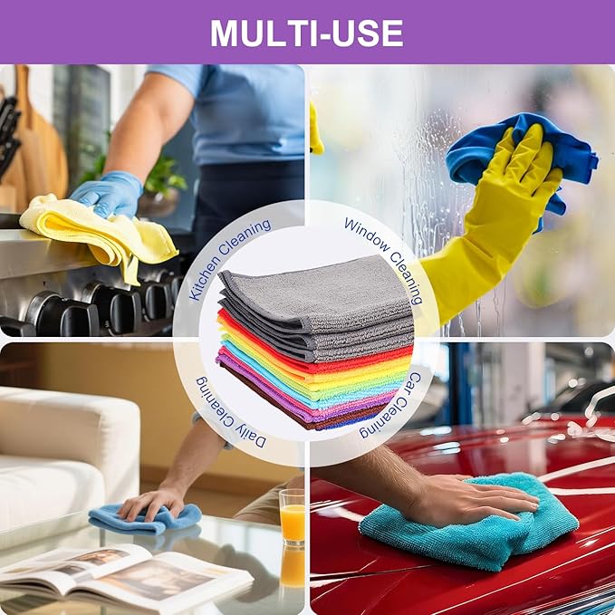 BeiLan Microfiber Cleaning Cloth: 12 Pack Cleaning Towels with 12 Color Assorted - 12"x12" All-Purpose Microfiber Clothes for Home/Kitchen/Car/Window/Glass