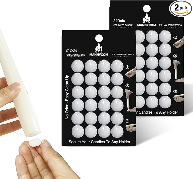 Taper Candles Sticky Dots - MANNYCOM White Wax Dot - Candl Accessories - Candle Adhesive - Secure Your Candles Fixed to Any Holder - 48 Pack