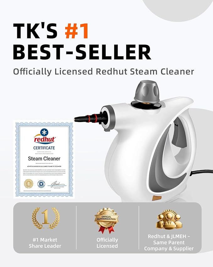 Pressurized Handheld Steam Cleaner for home with 12pcs Accessories & Safety Lock – Multi-Surface Natural Deep Steamer for Cleaning Car, Furniture, Floor, Upholstery, Tile, Grout, Windows(dark gray)