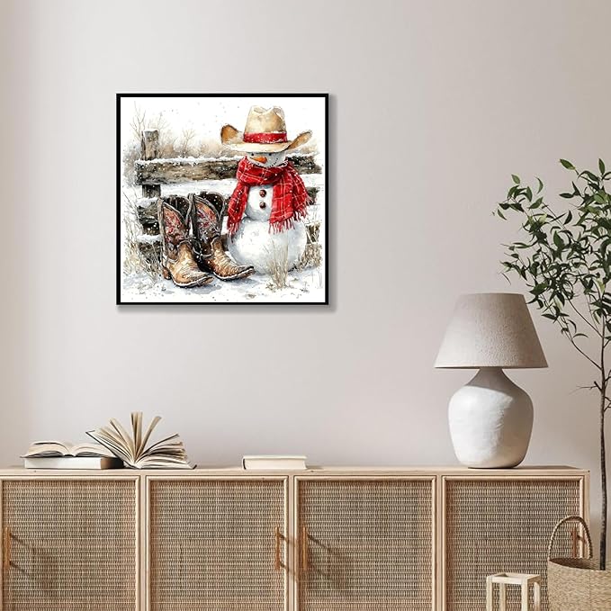 TCDZMYGS Winter Paint by Numbers Kit for Adults Beginner,Boots Snowman Paint by Number Kits with Frame,DIY Acrylic Oil Painting by Numbers for Home Wall Decor 10 x 10 inch