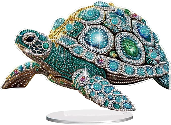 antor DIY Diamond Painting Desktop Ornament Turtle, Special Shape Diamond Art Kit Ornaments, Crystal Sea Turtle Tabletop Decoration for Adults Beginners, Home Office Decor Crafts Gift