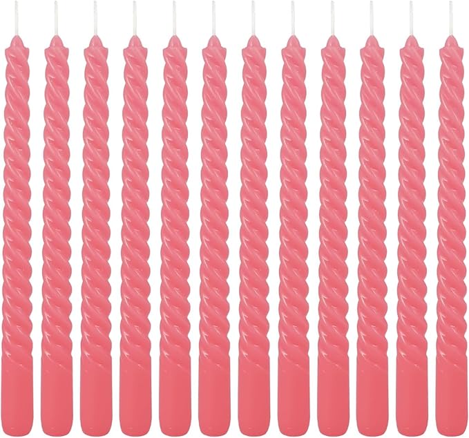 10 Inch Pink Spiral Taper Candle Set of 12 Pack Unscented Dripless Candlesticks for Valentine's Day,Dinner,Party,Brithday,Wedding,Christmas,and Home Decoration