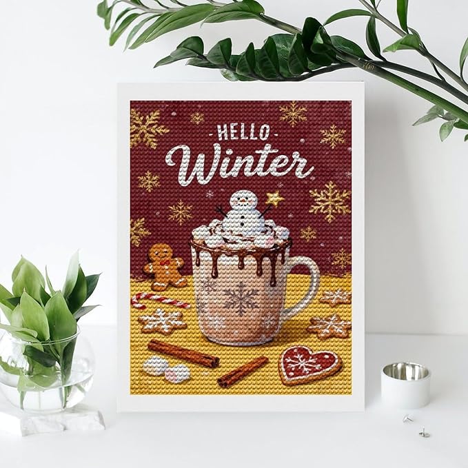 Diamond Painting Kits for Adults - Hello Winter Ice Cream & Gingerbread Snowflakes & Candles Painting DIY 5D Full Drill Diamond Dots Paintings with Diamonds Gem Art And Crafts Home Decor 12"x16"