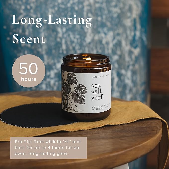 Broken Top Sea Salt Surf Pure Soy Candle | 9 oz. | Wood, Creme & Jasmine. 50-Hour Burn Time. Natural Cotton Wick, Vegan, No Parabens, No Phthalates