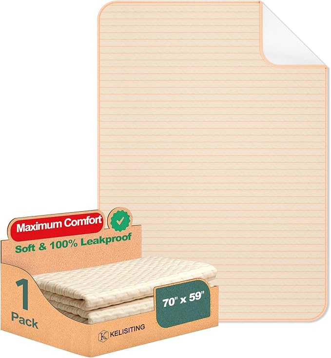 King Size Bed Pads for Incontinence Washable Waterproof, 71" x 59" (Pack of 1) - Reusable Extra Large Colored Cotton Pee Pads for Adults, Elderly, Pet, 4-Layer Underpads for Sofa,Furniture -KELISITING
