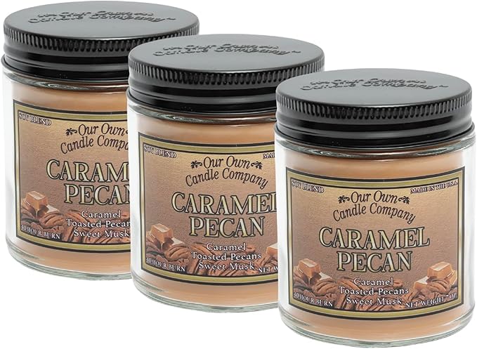 Our Own Candle Company, Caramel Pecan Scented Mason Jar Candles, 40 Hour Burn Time, 7 Ounces (3 Pack)