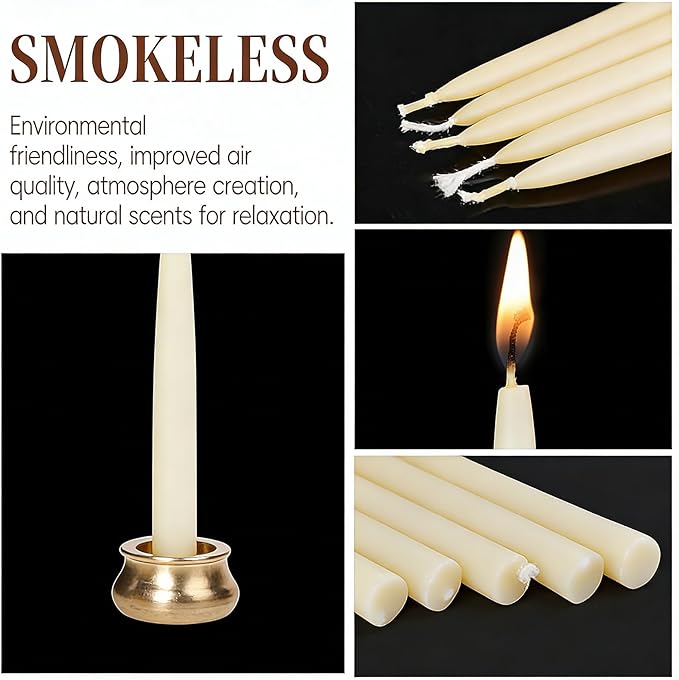 70Pcs Meditation Candles 30 Minute Beeswax Candles, Mini White Beeswax Taper Candles with Brass Candle Holders, Prayer Candle for Yoga Bible Mindfulness Relaxation Spa