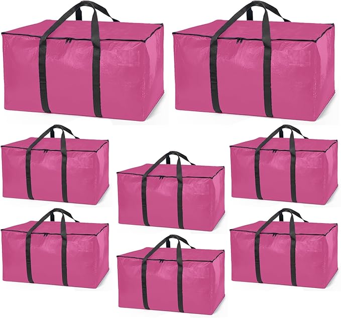 ClearSpace Oversized Moving Bags or Storage Bag – Large Moving Boxes with Backpack Straps, Zippers & Handles – Heavy-Duty Packing Bags for Moving, College Dorm, Christmas Decorations, 8 Pack