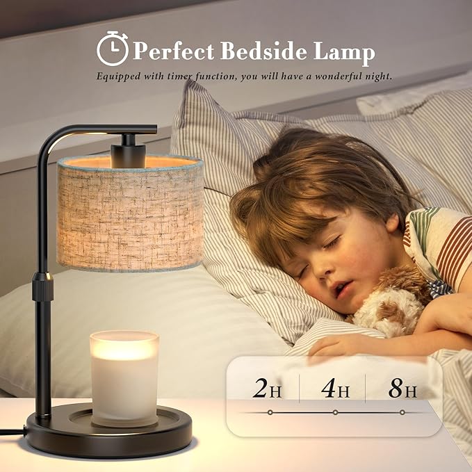 Black Candle Warmer Lamp with Timer Dimmer, Height Adjustable Electric Candle Warmer Wax Heater with 2 Bulbs, Birthday Gifts for Women Her, Mom, House Warming Gifts New Home