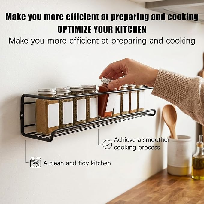 Carbon Steel Wall-Mounted Kitchen Spice Rack,Wall-Mounted Spice Rack Heavy-Duty Space-Saving Organizer with Adhesive or Screw Mountable, for Cabinet Doors, Pantry Walls (4Pcs Silver)