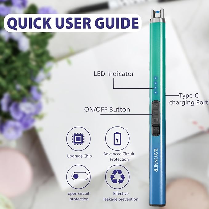 Electric Candle Lighter, Windproof Flameless USB Rechargeable Plasma Arc Lighter for Grill Firework Kitchen Camping (2 Pack - Mint Green+Blue/Green Gradient)
