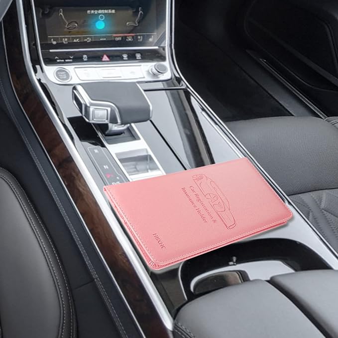 HIIXHC Car Registration and Insurance Card Holder - Leather Vehicle Glove Box Automobile Documents Paperwork Wallet Case Organizer for ID, Driver's License, Key, Cards - Car Accessories for Women&Men