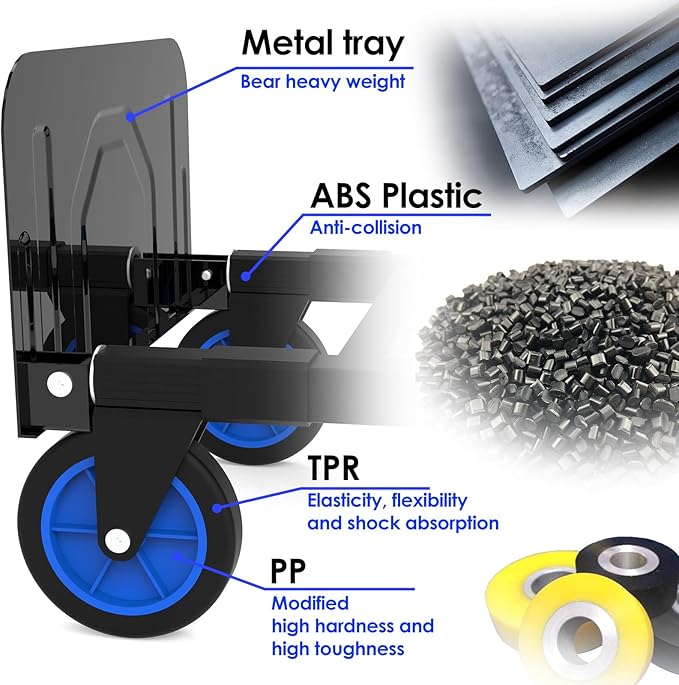 3 in 1 Convertible Hand Truck Dolly Cart with Wheels Collapsible/Folding handtruck Dolly / 22 Lb / 2 Straps/Adjustable Height/for Luggage/Carton/Warehouse/Supermarket/Office / 500Lb Load