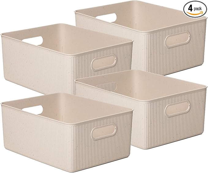 Superio Eco-Friendly Decorative Plastic Basket Open Home Storage Bins Organizer Baskets, Large (4 Pack) Container Boxes for Organizing Closet Storage Bins for Shelves Drawer Shelf 15 Liter
