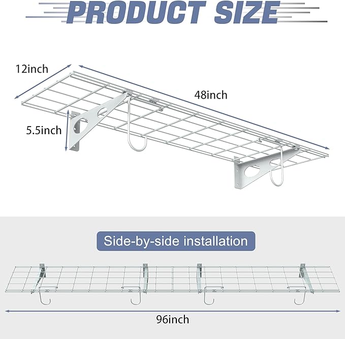 WALMANN 2-Pack Garage Wall Shelves, 1 x 4 ft/12 * 48 inch Wall Mounted Storage Shelves for Garage Heavy Duty Floating Shelf, Holds Up to 220 lbs(White)
