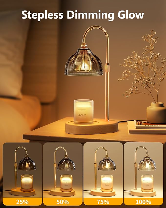 HouseSapp Candle Warmer Lamp, Wax Melt Warmer with Timer Dimmer, Height Adjustable, Black Lampshade, Includes 2 Bulbs, Birthday Gifts for Women, Mom, Christmas, Housewarming
