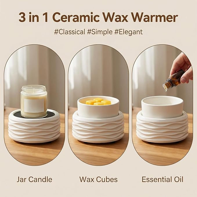 VICTORIA AROMA Ceramic Wax Melt Warmer for Scented Wax, Electric Wax Warmer with Timer, Oil Burner & Candle Melter, Adjustable Heat & Auto Shut-Off, Home Office Decor Gift（White）