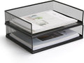 Wire Mesh Letter Trays Paper Tray Desk File Organizer, 2 Pack Stackable Metal Front-Load Documents Tray for Office Supplies File (Transverse)
