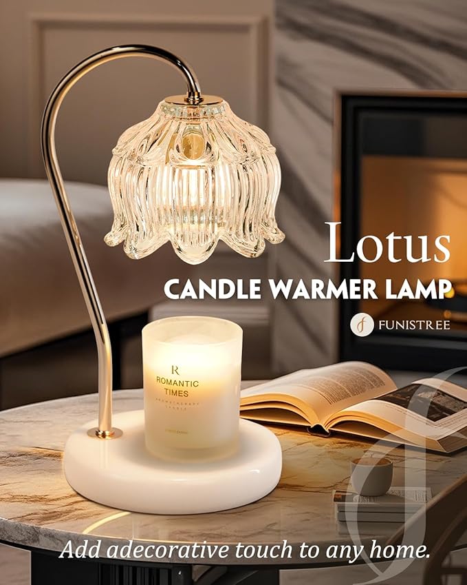 Funistree Candle Warmer Lamp with Timer & Dimmable, Candle Warming Lamp, Mothers Day Birthday Gifts for Women Mom, House Warming Gifts New Home Marble Base Wax Melt Warmer for Jar Candles