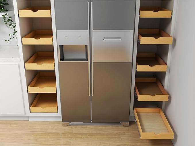 Elysian 14" Pull Out Kitchen Drawer for 18" Cabinets, Birch Solid Wood Storage Tray, 21"D x 3"H, Smooth Ball Bearing Glides, Sturdy Side Mount Design, Natural Finish