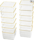 Martha Stewart Kerry Plastic Stackable Office Desk Drawer Organizers, 3" x 3", 12 Pack, with Gold Trim
