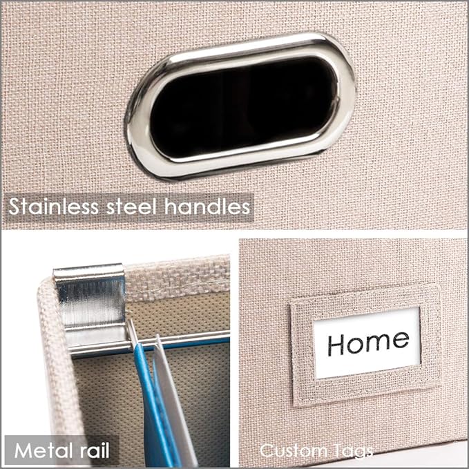 PRANDOM File Organizer Box - Set of 2 Collapsible Decorative Linen Filing Storage Hanging File Folders with Lids Office Cabinet Letter/Legal Size Light Grey (17x14x11.2 inch)