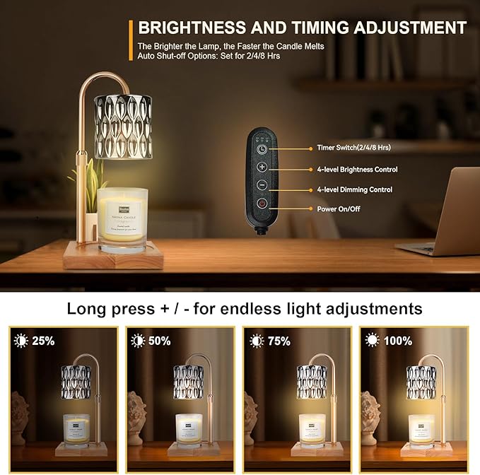 TOACSUCP Candle Warmer Lamp with 3 Bulbs, Adjustable Height Dimmable Candle Warmer with Timer, Compatible with Large Jar Candles, Candle Lamp with Charming Gift Box Ribbon for Her/Him