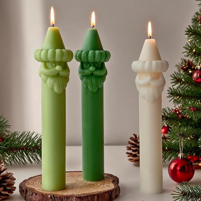 Santa Claus Long Cylinder Candle Silicone Mold for DIY Candle Making, Christmas Decor, Holiday Crafts, Soap Molding, Resin Casting