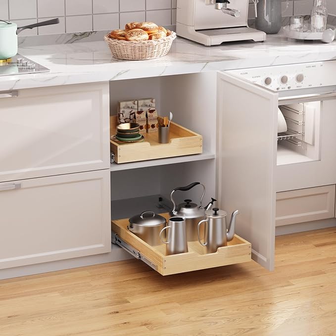 Sikarou Wood Pull Out Cabinet Organizer 23" W x 21" D, Heavy-Duty Sliding Drawers for Inside Cabinets Storage and Organization for Kitchen, Pantry, Bathroom