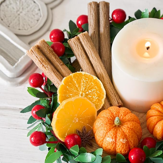 5 Pack Pumpkin Candle Molds Pumpkin Silicone Mold Set with Leaf Lemon Slices Star Anise Cinnamon Molds for Candles Wax Soap Making Epoxy Resin Casting 3D Candle Mold Halloween Thanksgiving Home Decor