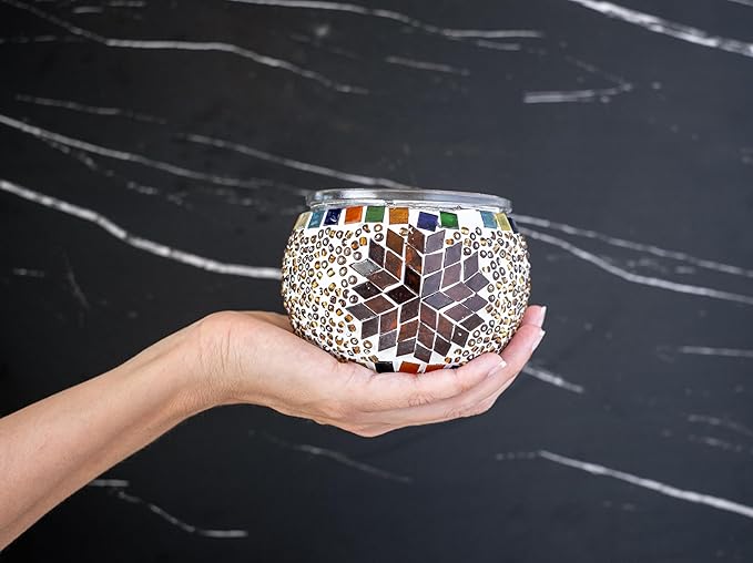 KRAFTSTORIES Turkish Mosaic DIY Candle Kit - Glass Decorative Tealight Holder for Living Dining Room Bedroom | Make Your Own Mosaic Candle Holder | Craft Kits for Adults (Brown)