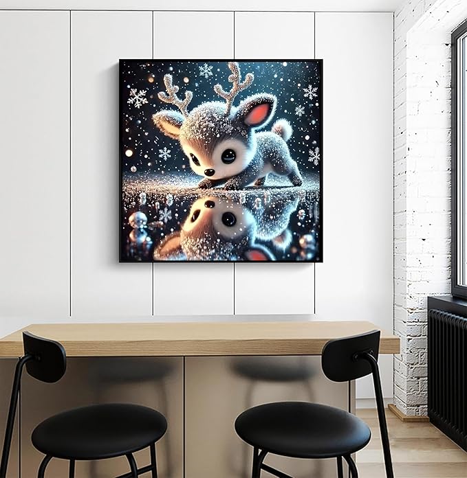 APTDYIGL 5D Deer Diamond Painting Kits for Adults Beginner,DIY Snowy Landscape Diamond Art Kits for Adults,Round Full Drill Diamond Dots with Gem Art Kits,Home Wall Decor 13.7X13.7inch