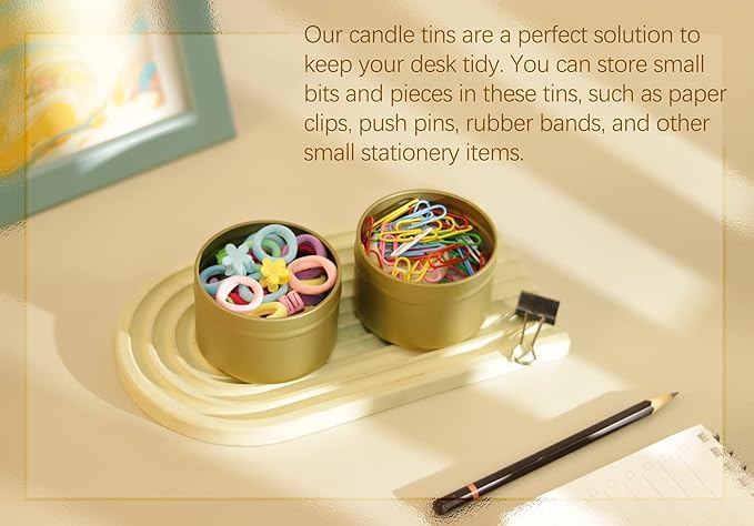 Gold Candle Tins 4oz with Lids, 24 Piece Candle Containers, Bulk Candle Jars for Candle Making - Gold