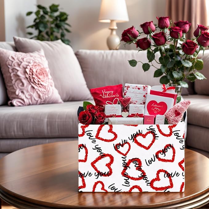 Valentine's Day Basket Gift for Empty Cute Heart Large Storage Bin for Kid and Baby Room Décor (Love You Red Love)