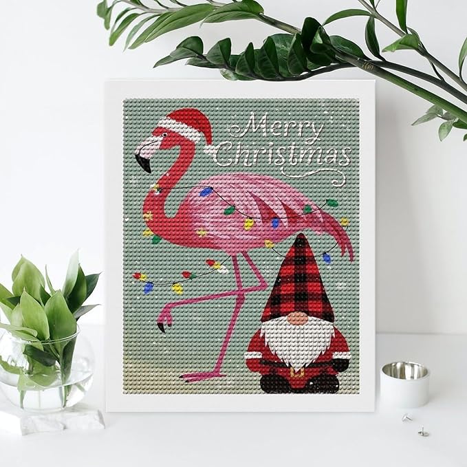 AIVKIEJK Diamond Painting Kits for Adults - Festive Flamingo Christmas Santa Hat Painting DIY 5D Full Drill Diamond Dots Paintings with Diamonds Gem Art and Crafts Home Decor 16"x20"