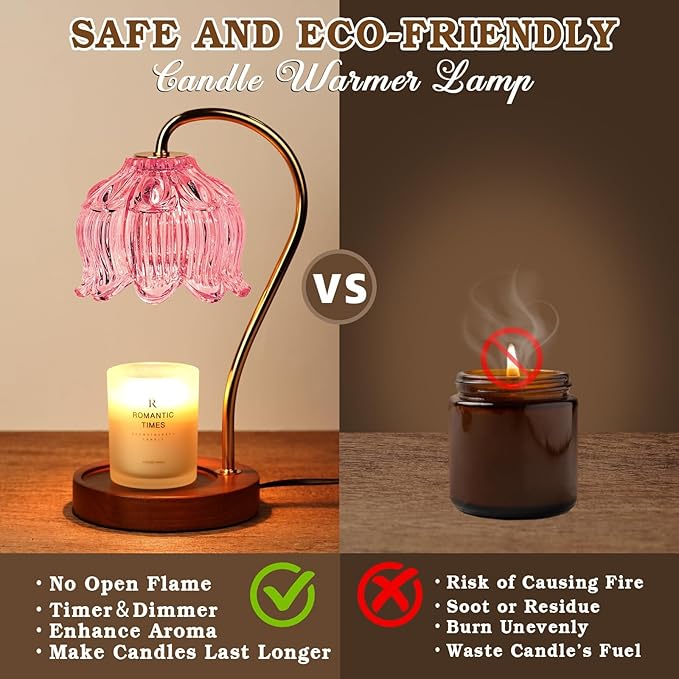 Funistree Pink Candle Warmer Lamp with Timer, Dimmable Candle Lamp Warmer, Birthday Gift Idea for Women Mom Who Have Everything, Mothers Day Birthday Gifts, Lotus Wax Melt Warmer for Jar Candles